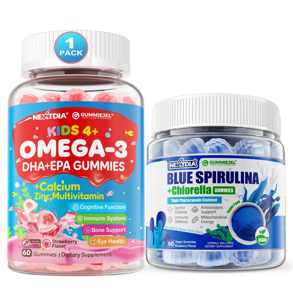Omega 3 (EPA/DHA) Gevulde Gummies + Organische Blauwe Spirulina Gummies