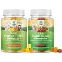 Bundle of Kids DHA Omega 3 Gummies - Fatty Acids Omega 3 6 9 voor Hersenen, Immuun Kracht & Vision & Plant Based Kids Multivitamine Gummies met Vitaminen A C D3 E B en Zink voor Immuniteit Ondersteuning