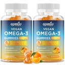2 Pack Vegan Omega 3 Gummies 1000MG Algal Oil Omega 3 Supplement voor volwassenen met Algen DHA 600mg & EPA 300mg Visolie Alternatief - voor Eye & Immune Health, Orange Flavor, 120 Tellen
