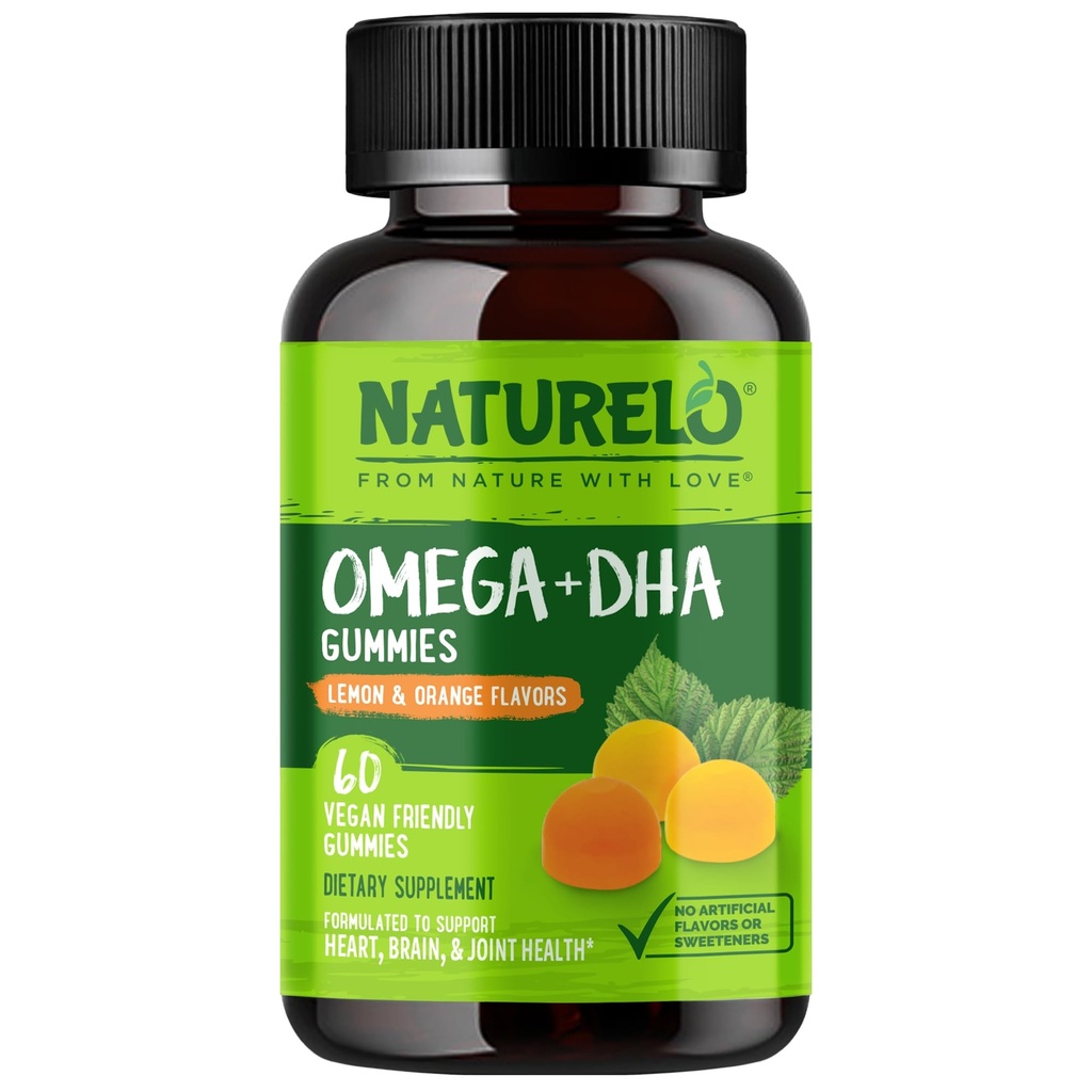 NATURELO Vegetarische DHA en Omega 3-supplement van Algen en Chiazaadolie voor hart, hersenen en gezamenlijke gezondheid - Geen vis, gelatine of kunstmatige zoetstoffen - 60 Gummies