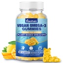 Omega-3 Gummies for Adults, Orange Flavor – Sugar-Free, Algae-Derived DHA 600mg & EPA 300mg, with Vitamins A, C, E, Zinc, 60 Gummies