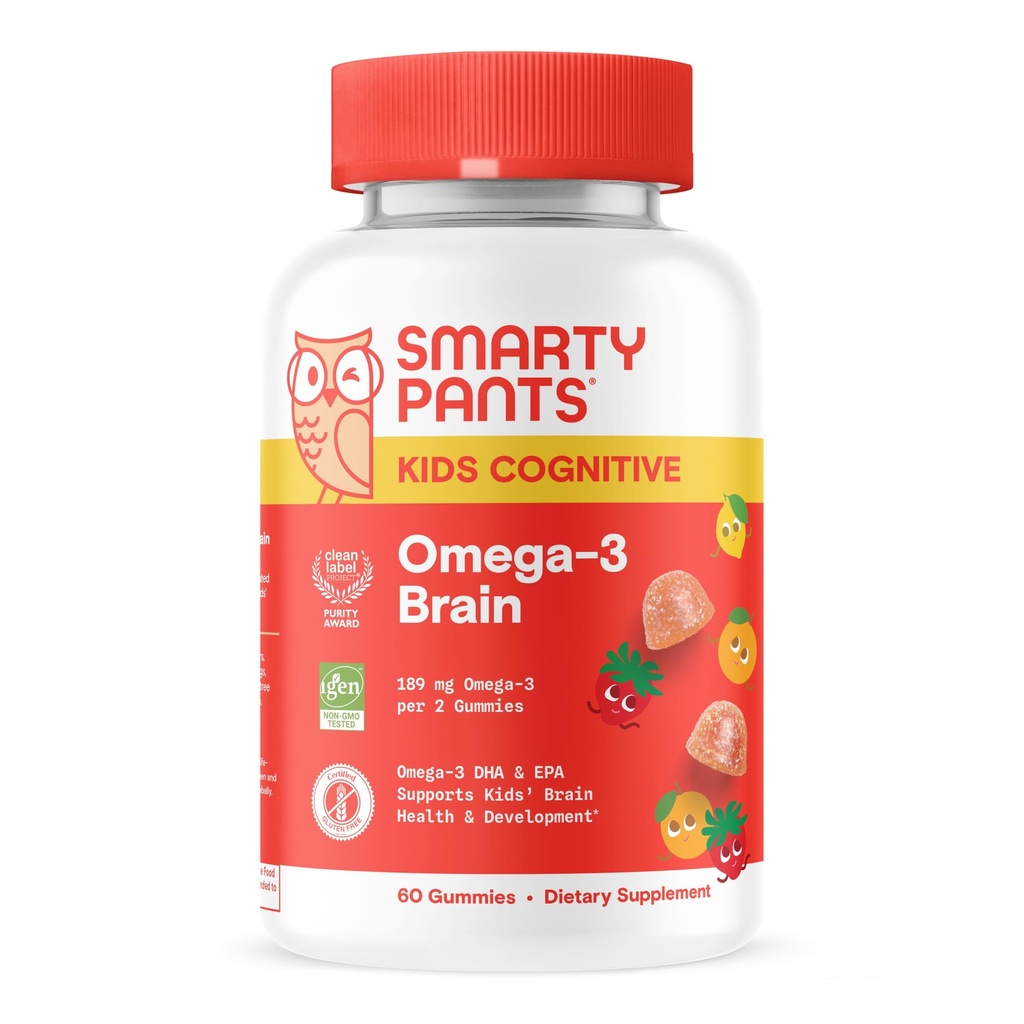 Smartypants Kids Vitaminen Cognitieve Omega-3 Hersen Gummies met DHA & EPA, Citrus Aardbei, 60 Tel (30 Dagen Levering)