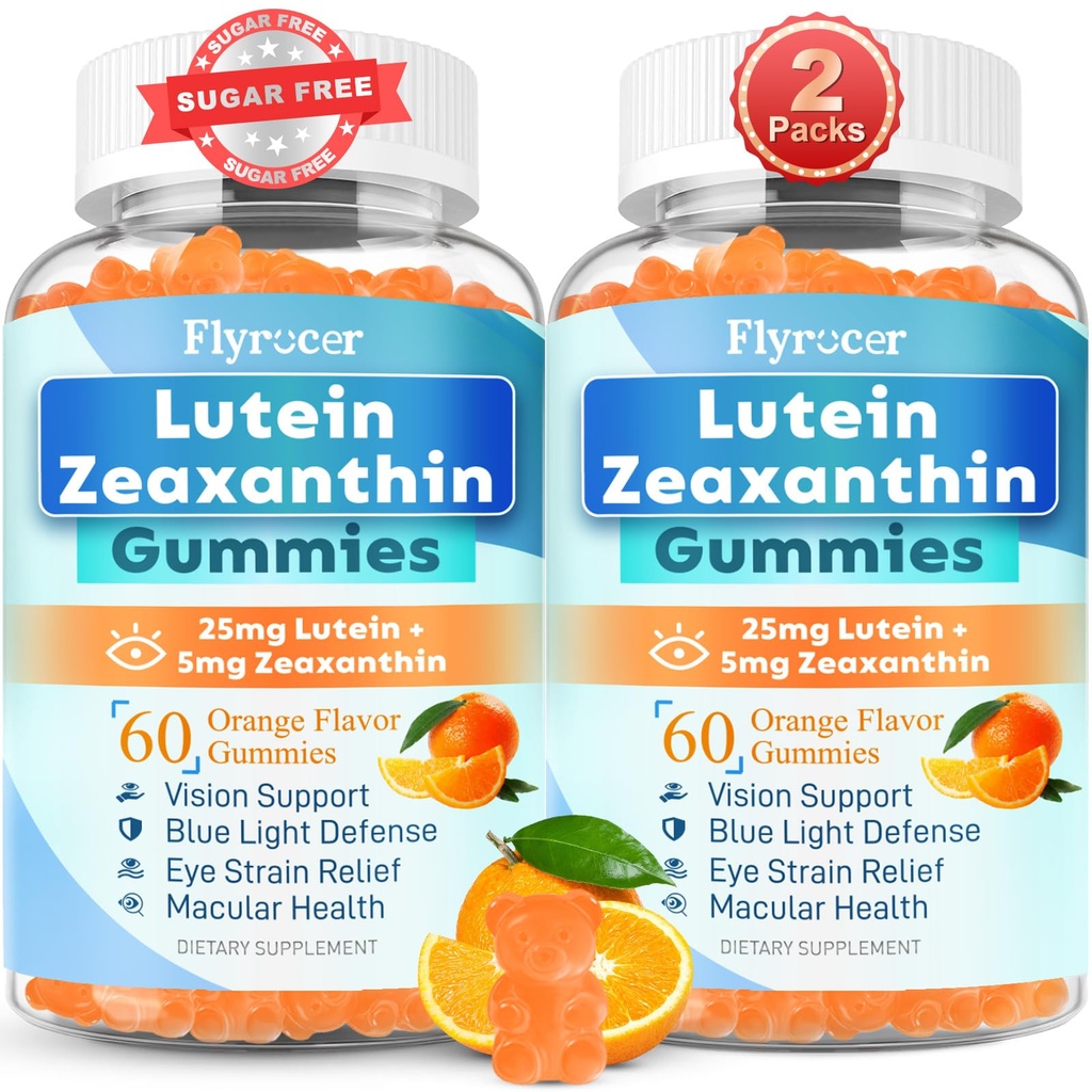 Sugar Free Lutein Gummies 25mg, Lutein en Zeaxanthine Supplementen voor Eye Health, 13-in-1 Eye Care Formule met Omega-3 Bilberry Saffron-Vision Health, Eye Stain, Dry Eyes, Vegan Orange Flavor 120 Cts