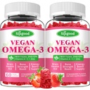 Omega-3 Gummies Pottent Algen Omega Bron, Boost Brain, Eye & Immune Function, met DHA en EPA Vegan & Sugar Free, Aardbei Smaak, 120 Tel.