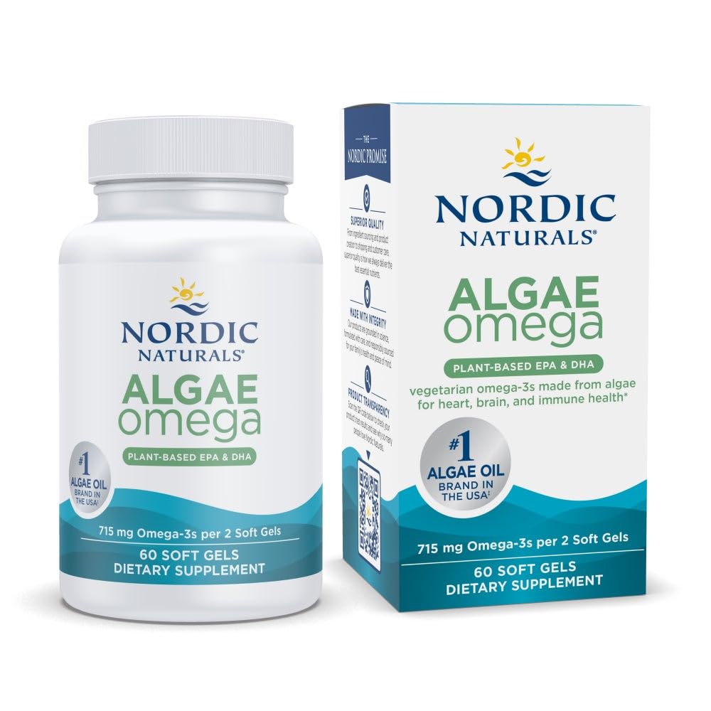 Nordic Naturals Algen Omega - 60 Zachte Gels - 715 mg Omega-3 - Certified Vegan Algen Oil - Plant-based EPA & DHA - Heart, Eye, Immune & Brain Health - Non-GMO - 30 Servers