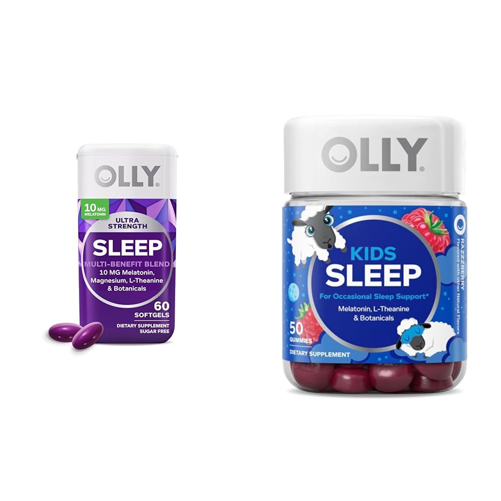 OLLY Slaapbundel met Ultra Strength Softgels, 10mg Melatonine, en Kids Gummies, 0,5mg Melatonine, Occasional Slaap Ondersteuning