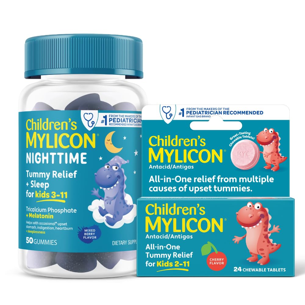MYLICON Tummy Relief voor Kids Bundle, Daytime Tummy Relief Tablets + Nacht Gummies met Melatonine