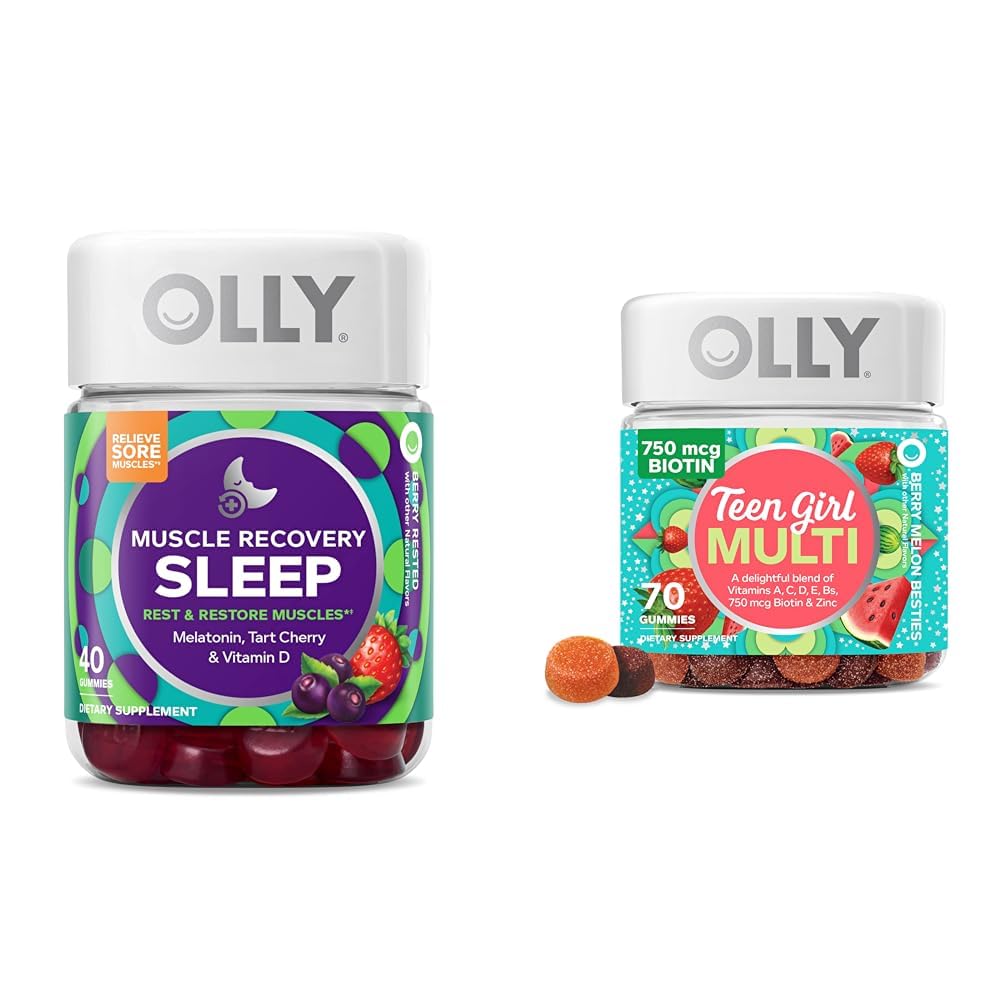 OLLY Muscle Recovery Slaap Gummies 40 Graaf en tienermeisje Multi Gummy, Vitaminen, 70 Tellen