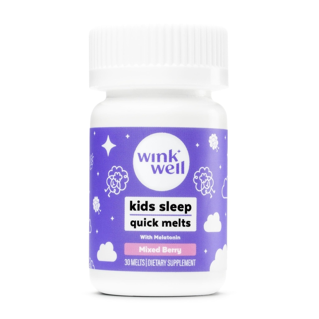 Wink Well Kids Melatonine Kauwbare Melts-slaaphulp Kauwt met Melatonine 1mg- Quick Deep Peuter slaaphulp, Drug-vrij-fast, niet-habit-vormende kind Melatonine oplossen tabletten- 30 Melts