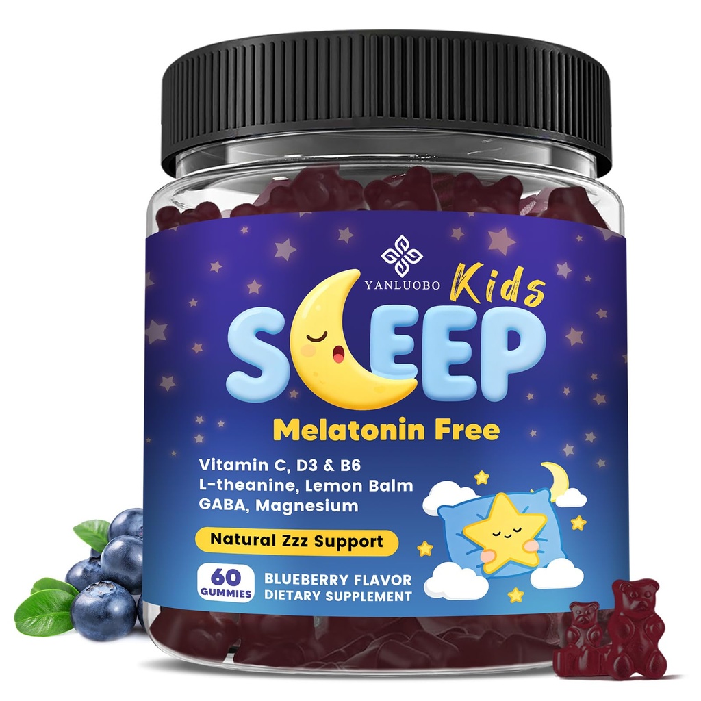 Kinderen Slaap Gummies Melatonine Gratis - met Magnesium Glycinate, Citroen Balm, L-Theanine & GABA - Kalmerende Ontspanning, Steun Natuurlijke Slaap, Rustige Geest - Berry Smaak, Non-Habit Vorming