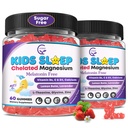 Kinderen Slaap Gummies, NO Melatonine Slaaphulp Gummies w/ Magnesium Glycinate, Calcium citraat, L-Theanine, GABA, Vitamine D3 K2 B6 Zink, Kamille & Lemon Balm voor Zzz & Relax, Hersenen, Botten, Non-GMO 2Pack