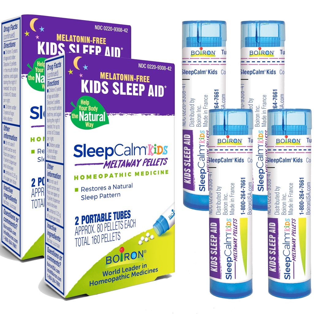 Boiron SleepCalm Kids Slaaphulp voor diepe, ontspannende, rustgevende nachtrust - Melatonine-vrije en niet-gewoonte-vorming - 80 Pellets per buis - 4 Totaal Tubes Slaaprust
