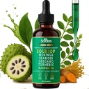 Soursop Bitters Liquid Drops 10-in-1 met Sea Moss, Turmeric, Moringa, Black Seed Oil, Oregano, Ashwagandha & Herbal Extracts - Ondersteunt de algehele Wellness, Vegan, 60mL/2 Fl Oz