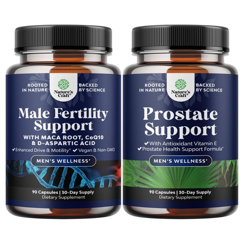 Bundle of Pre Conception Mannelijke Vruchtbaarheid Supplement met CoQ10, Maca Root, Methyl Folate & D-Aspartic Acid en Herbal Prostate Supplement voor mannen - Beta Sitosterol & Green Thee voor Urinaire Tract Ondersteuning
