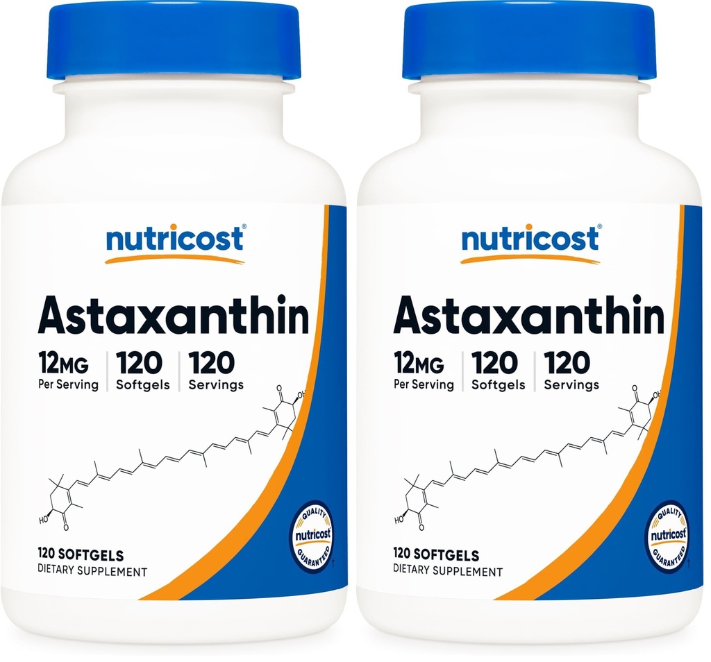 Nutricost Astaxanthine 12 mg, non-GMO en glutenvrij, 120 Softgels (4 maanden voorraad) (verpakking van 2)