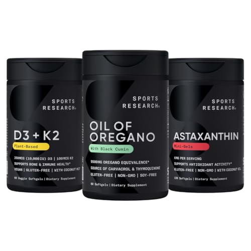 Sports Research® Antioxidant Support Pack - Olie van Oregano 9500mg + Vitamine D3 K2 5000iu + Triple Strength Astaxanthine