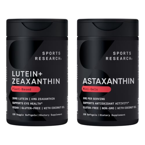 Sports Research® Eye Support - 20mg Luteïne + 4mg Zeaxanthine Gemaakt met Lute-Gen® en 6mg Astaxanthine Supplement van IJslands Astalif (120 Softgels Elk)