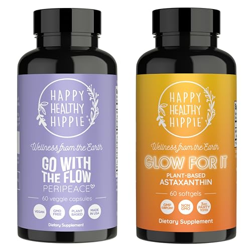 Happy Healthy Hippie Glow for It Astaxanthine Supplement & Go with the Flow Perimenopause Supplements for Women