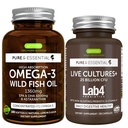 Pure en essentiële hoge Absorptie Omega-3 Wilde Visolie 1360mg + levende Culturen+ Lab4 Probiotica bundel, 1000mg EPA & DHA met astaxanthine + 25 miljard CFU Lactobacillus Acidophilus & Bifidobacterium wi