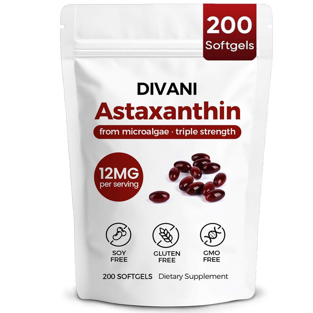 Divani Astaxanthine, Natuurlijk Astaxanthine, Non-GMO, Glutenvrij, Sojavrij, Dagelijks Oog, Huidondersteuning (1)