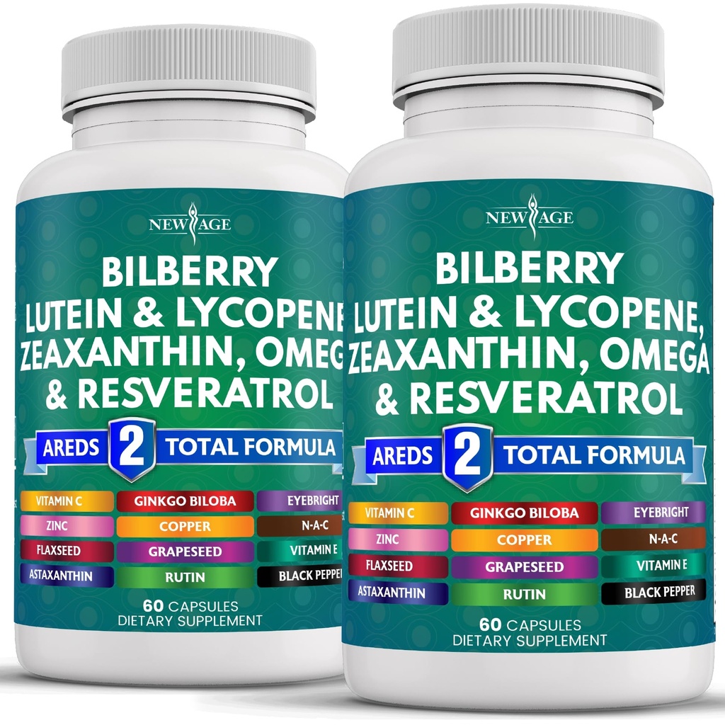 NIEUWE AGE Eye Health Vitaminen met bosbes 300mg Luteïne & Zeaxanthine 40mg Lycopeen 40mg Resveratrol 100mg Grape Seed Extract 200mg Astaxanthine - Eye Vitamin -120 Tel.