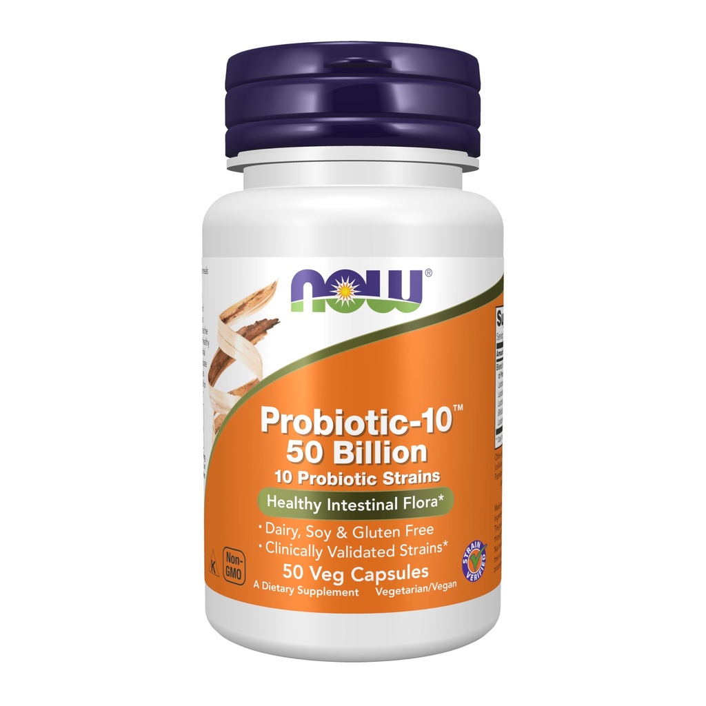 NOW Foods Supplementen, Probiotic-10TM, 50 miljard, met 10 Probiotische Strains, Strain Geverifieerd, 50 Veg Capsules