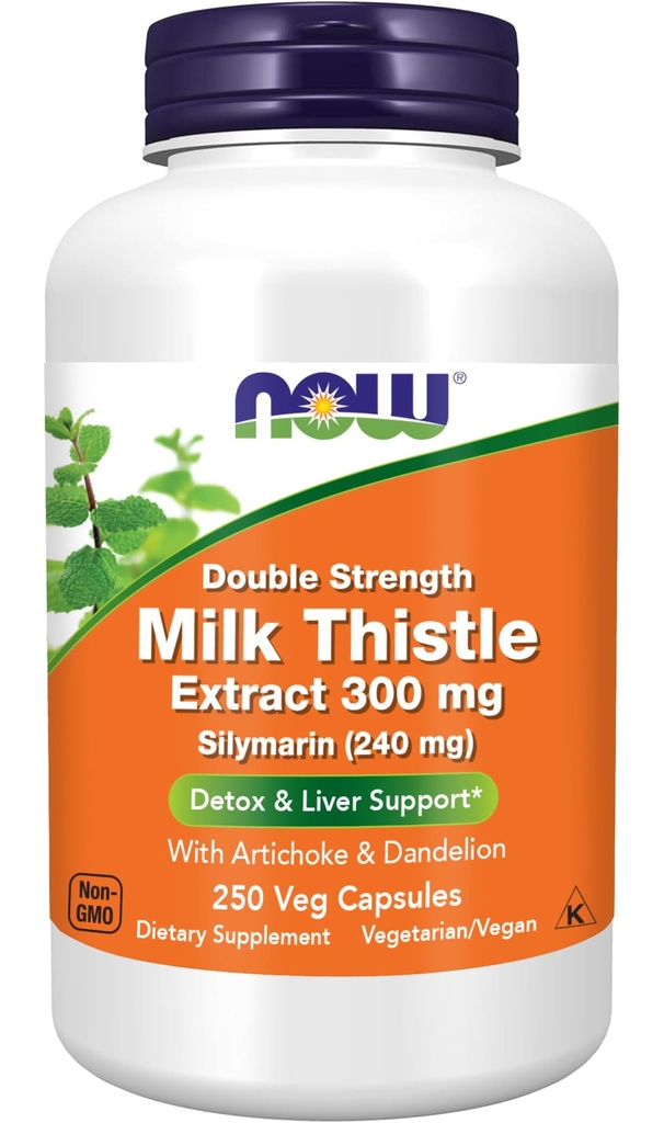 NOW Foods Supplementen, Silymarin Milk Thistle Extract 300 mg met Artichoke en Dandelion, dubbele sterkte, ondersteunt leverfunctie*, 250 Veg Capsules (1)