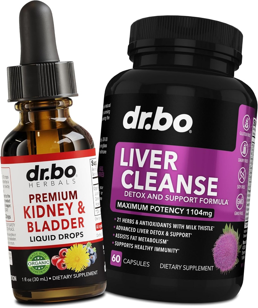 Nierondersteuning Supplement Bladder Gezondheid en Lever Reiniging Detox - Biologische Nierblaas Supplementen Drops & Lever Detox Reiniging Capsules Supplement - Renale urinetrek Herbal