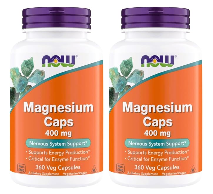 NOW Foods Supplementen, Magnesium 400 mg, Enzyme Functie*, Zenuwstelselondersteuning*, 360 Veg Capsules (verpakking van 2)