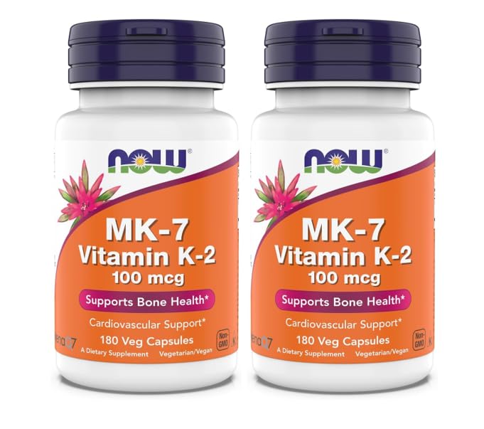 Nu Supplementen, MK-7 Vitamine K-2 100 mcg, Cardiovasculaire Ondersteuning*, Ondersteunt Bone Health*, 180 Veg Capsules (verpakking van 2)