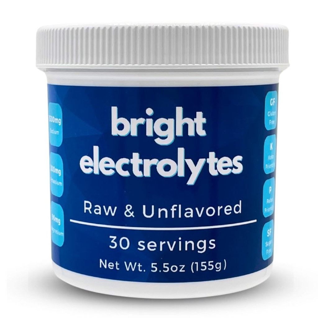 Bright Hydration Electrolyte Powder - Raw & Natural - No Added Flavors, Zero Sugar - Sea Salt, Himalaya Pink Salt, Magnesium & Kalium - Medium 5.5 oz Jar