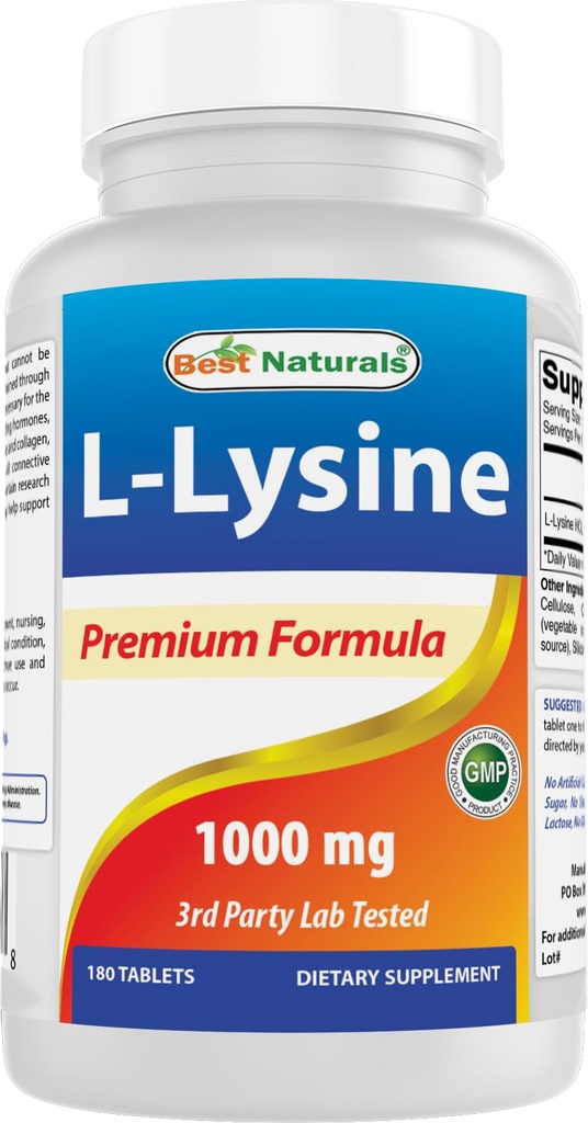 Best Naturals L-Lysine 1000mg 180 tabletten - Dubbele sterkte Lysine voor sterkere immuungezondheid en koortsblaasjes