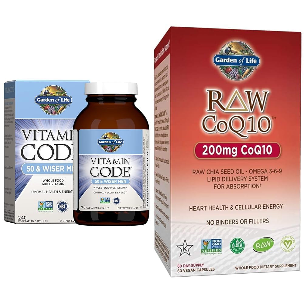Tuin van het leven Multivitamine voor mannen - Vitamine Code 50 & Vegetarische Omega 3 6 9 Supplement - Raw CoQ10 Chia Seed Oil Whole Food Nutrition met Antioxidant Ondersteuning