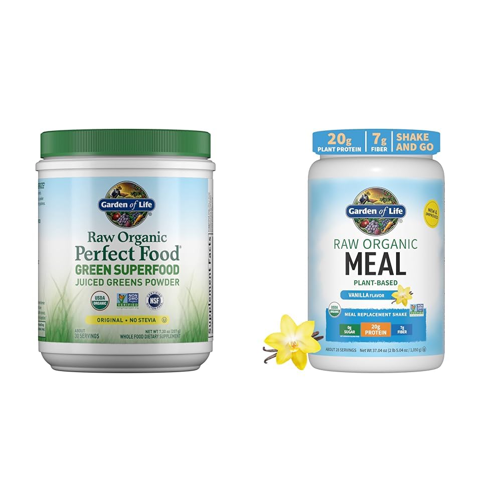 Tuin van het leven Rauwe Biologische Perfecte Eten Groen Superfood Gesapeerde Groenen Poeder - Original Stevia-Free & Vegan Proteïne Poeder - Rauwe Biologische Maaltijden Vervanging Shakes - Vanille