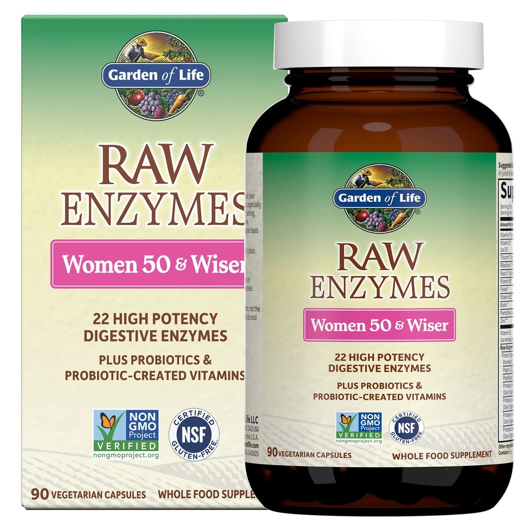 Life Garden 22 Decompensative Enzymes for Women 50 & Over with Bromelain, Papain & Lactase plus Probiotica & Vitamins B12, Biotin & Zink 