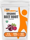BulkSupplements.com Biologische Beetwortelpoeder - Superfood Supplement, Beetwortelsupplementen - Veganistisch en glutenvrij, 3,5 g per portie, 500 g (1,1 lbs) (verpakking van 1)