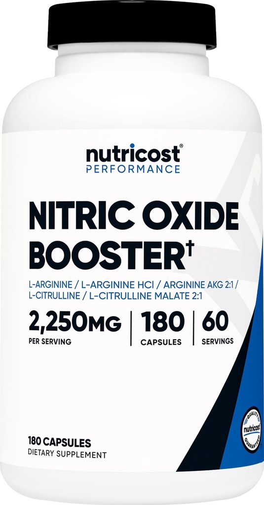 Nutricost Nitric Oxide Booster 2250 mg, 180 capsules - 750 mg per Casule, 60 porties - Glutenvrij en niet-GMO