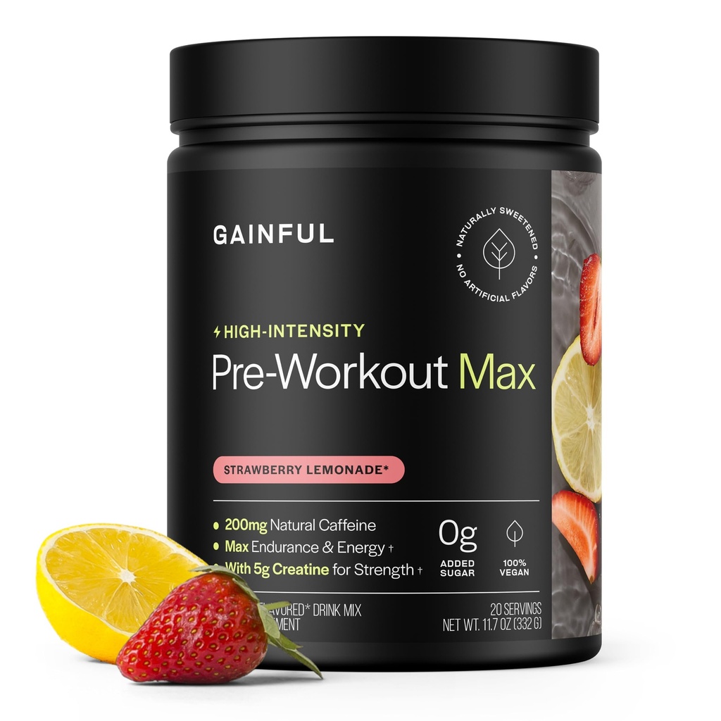 Krachtige hoge intensiteit pre workout poeder met 200mg Cafeïne, 5g Creatine, Aardbei Limonade smaak, Ondersteunt energie, kracht, endurance, & herstel, BCAA's, Beta Alanine, L-Citrulline, 20 Servers