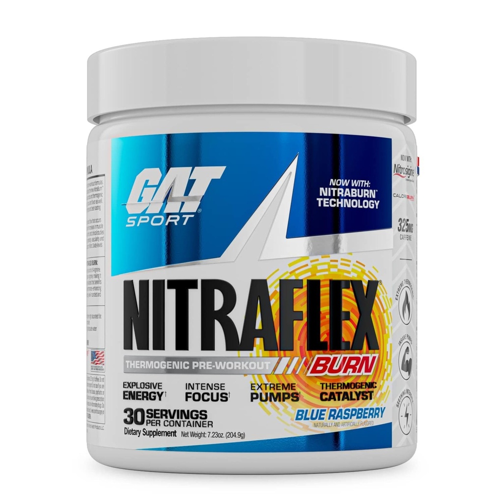 GAT SPORT NITRAFLEX Burn, Pre-workout, Blue Raspberry, 30 porties