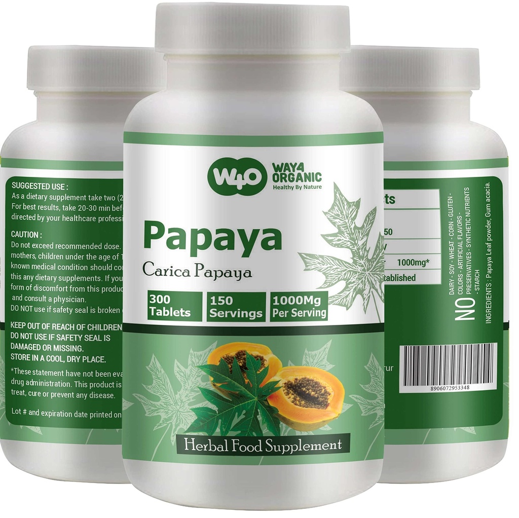 Papaya Leaf Extract Capsules (Tablets) - 300 pillen, 150 porties, 1000 mg, Ondersteunt bloedplaatjes Immuniteit & spijsvertering* (Pack of 1)