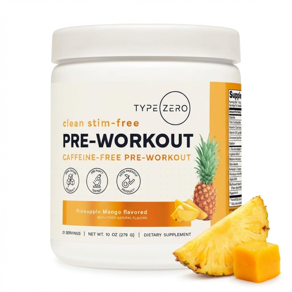 Type Zero Clean Stim Free Pre Workout Powder + Nitric Oxide Booster with L-Citrulline Malate, Arginine AKG, Beta Alanine - Caffeine & Stimulant Free - Pineapple Mango Flavor, 21 Servings