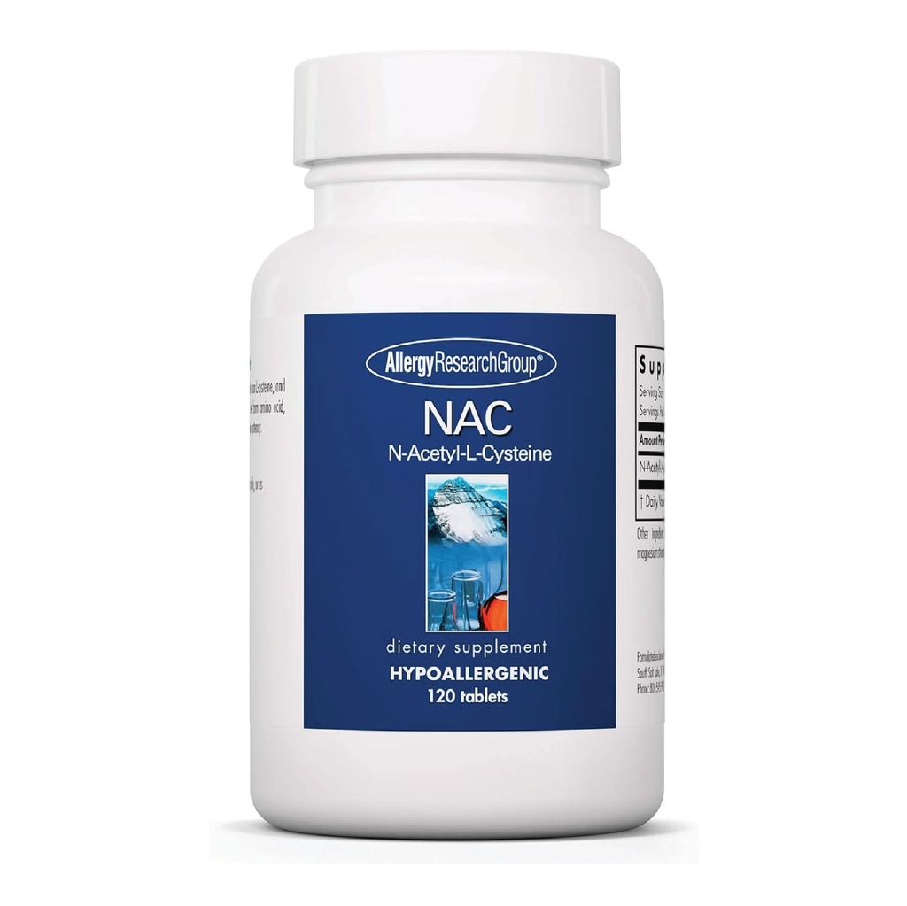 Allergie Research Group NAC Supplement - N-Acetyl-L-Cysteine, Glutathion Precursor, Ondersteunt Immuunfunctie, Gezonde Slijm Uitverkoop, Vrije Vorm Aminozuur, Hypoallergeen - 120 Tel.