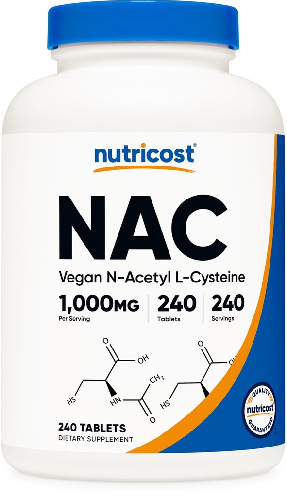 Nutricost N-Acetyl L-Cysteine (NAC) 1000 mg, 240 Vegan tabletten - GGO-vrij, glutenvrij, vegetarisch supplement