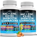 NEW AGE NAC Supplement N-Acetyl Cysteine- met vitamine D3, K2, zink, quercetin, Triphala, Sarrarenia Purpurea, Vlierbes, Holy Basil, Bee Propolis, Bromelain, L-Lysine - 120 Tel.