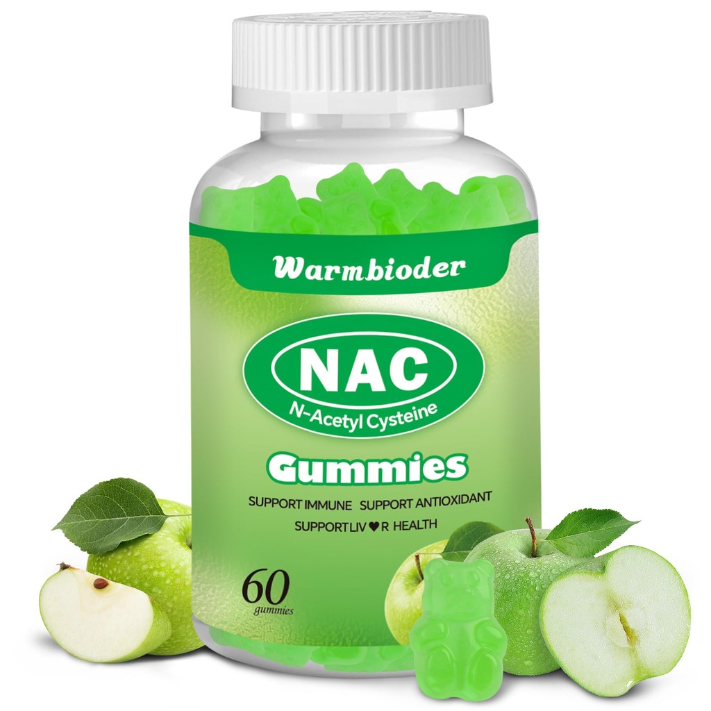 NAC Gummies for Adults & Kids 1200mg, NAC Supplement N-Acetyl Cysteine, Immune Support,NAC Kauwbare Ondersteuning Lever Gezondheid, Sugar-Free, Green Apple Flavor