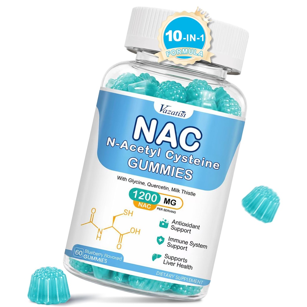 NAC Gummies, NAC Supplement met melk distel, Selenium, B6, B12 - Antioxidant, Immune Support - N Acetyl Cysteine 600 mg per Gummy - Blueberry Flavored, 60 Cts