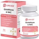 Omogs Glutathion & NAC-supplement, met vtamin B & Selenium, ondersteunt de gezondheid van de lever, Cellular, Antioxidant, Energieproductie & Immune, Vegan & Gluten-Free, 90 Veg Capsules.