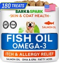 BARK&SPARK Omega 3 voor honden - 180 Vish Oil Treats for Dog Shedding, Skin Allergie, Itch Relief, Hotspots Treatment - Joint Health - Skin and Coat Supplement - EPA & DHA Fatty Acids - Canine Salmon Oil