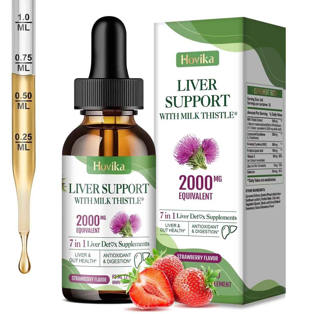 Lever Reiniging Detox & Reparatie Lever Ondersteuning Melk distel druppels met Glutathion, NAC, ALA, Vitamine C, Zink & Selenium voor leverreiniging en verdediging, Immune & Skin Support - Aardbei smaak, 2 Fl Oz
