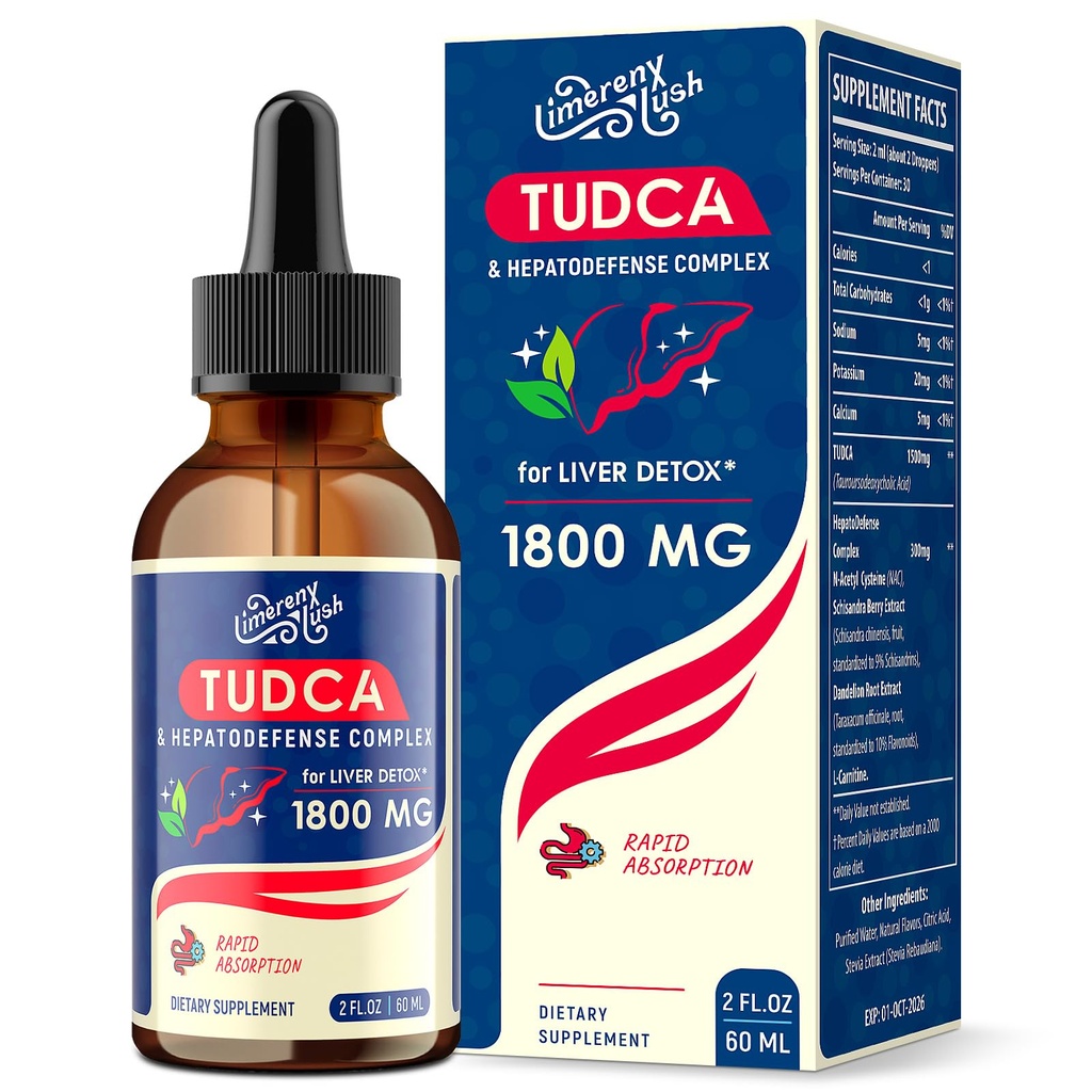 TUDCA Lever Ondersteuning Drops 1800mg - Krachtige lever Supplement met galzout, NAC, Schisandra en Dandelion, lever Detox & Repair - Fast-Absorbing, Sugar-Free, Alcohol-Free 2 Fl.Oz